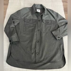 [L] Zara Women Dark Gray Relaxed Fit Shirt Jacket Shacket NWOT